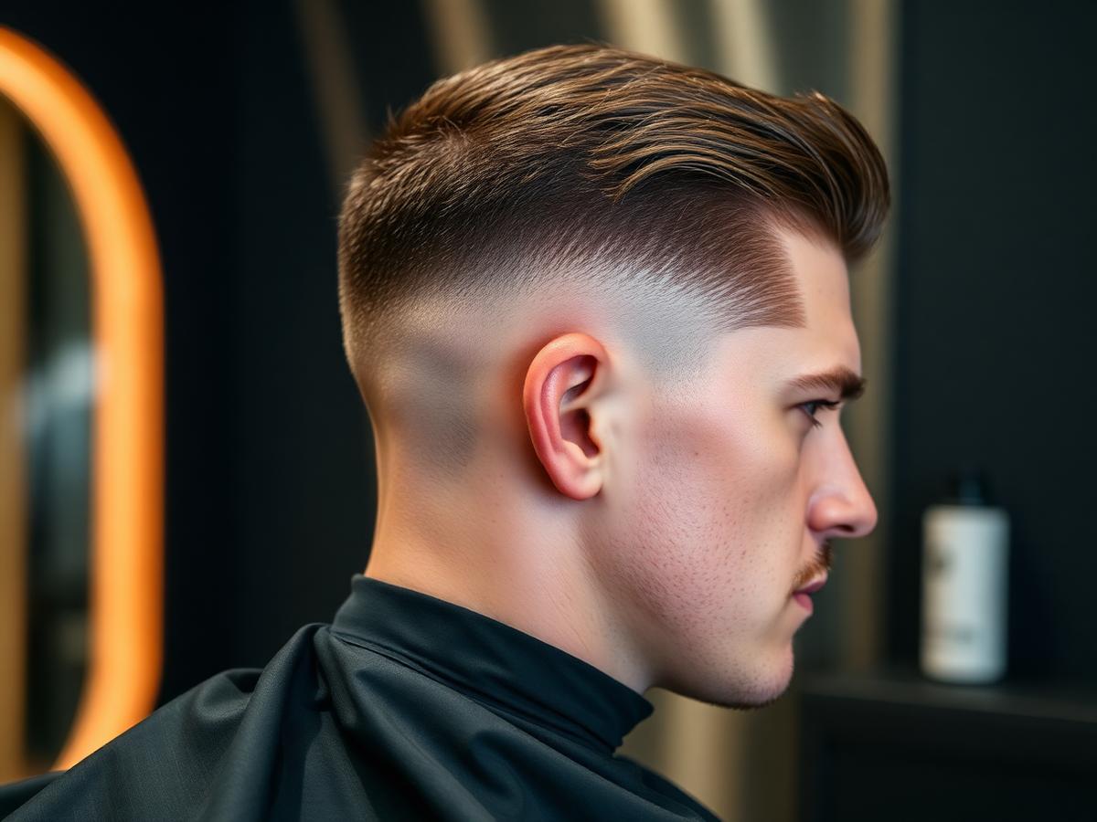 Corte masculino moderno com fade preciso